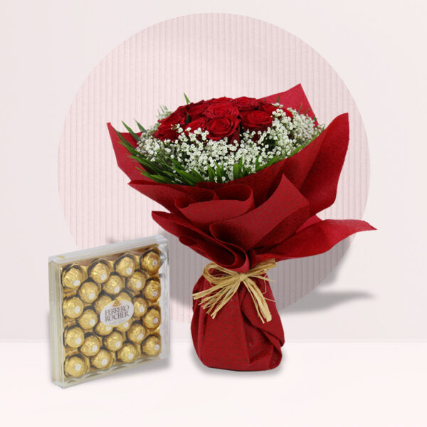 Romance of Red Rose with Ferrero Rocher Chocolate