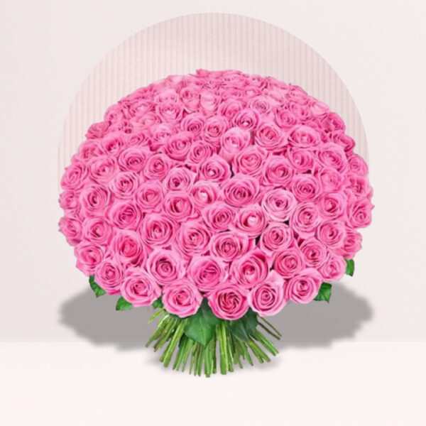 100 Pink Roses with Hand Tied Bouquet