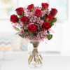 10 Red Roses (40cm) with Pink Gypsophila for Valentine's Day